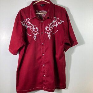 Mens LifeWay Western Pearl Snap‎ Short Sleeve Shirt Crimson Gray XL